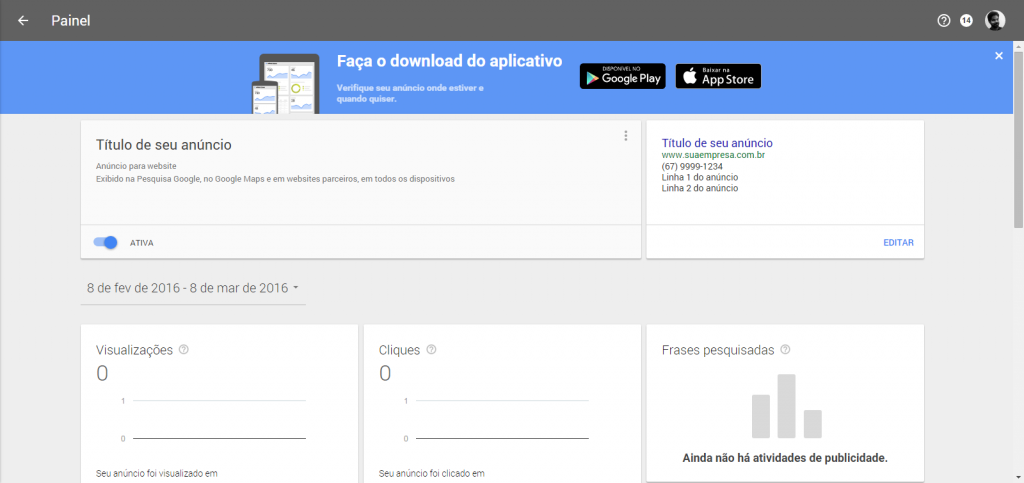 Painel do AdWords Express